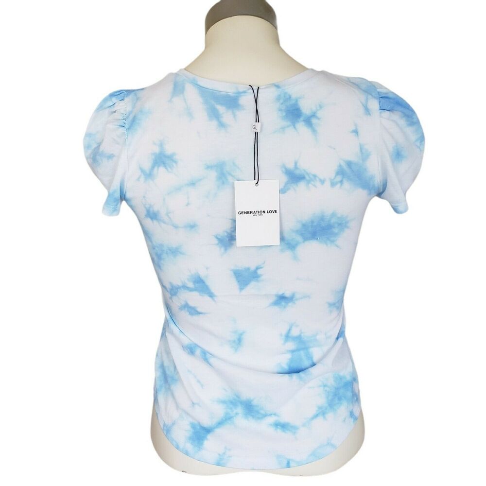 GENERATION LOVE Kelly Puff tee short sleeve tie dye tshirt top blue white XS NEW - Picture 4 of 10
